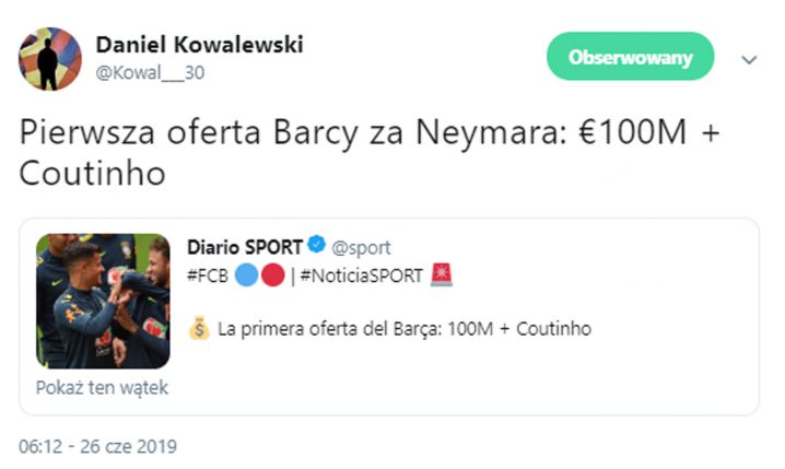 ''SPORT'': Pierwsza OFERTA Barcelony za Neymara!